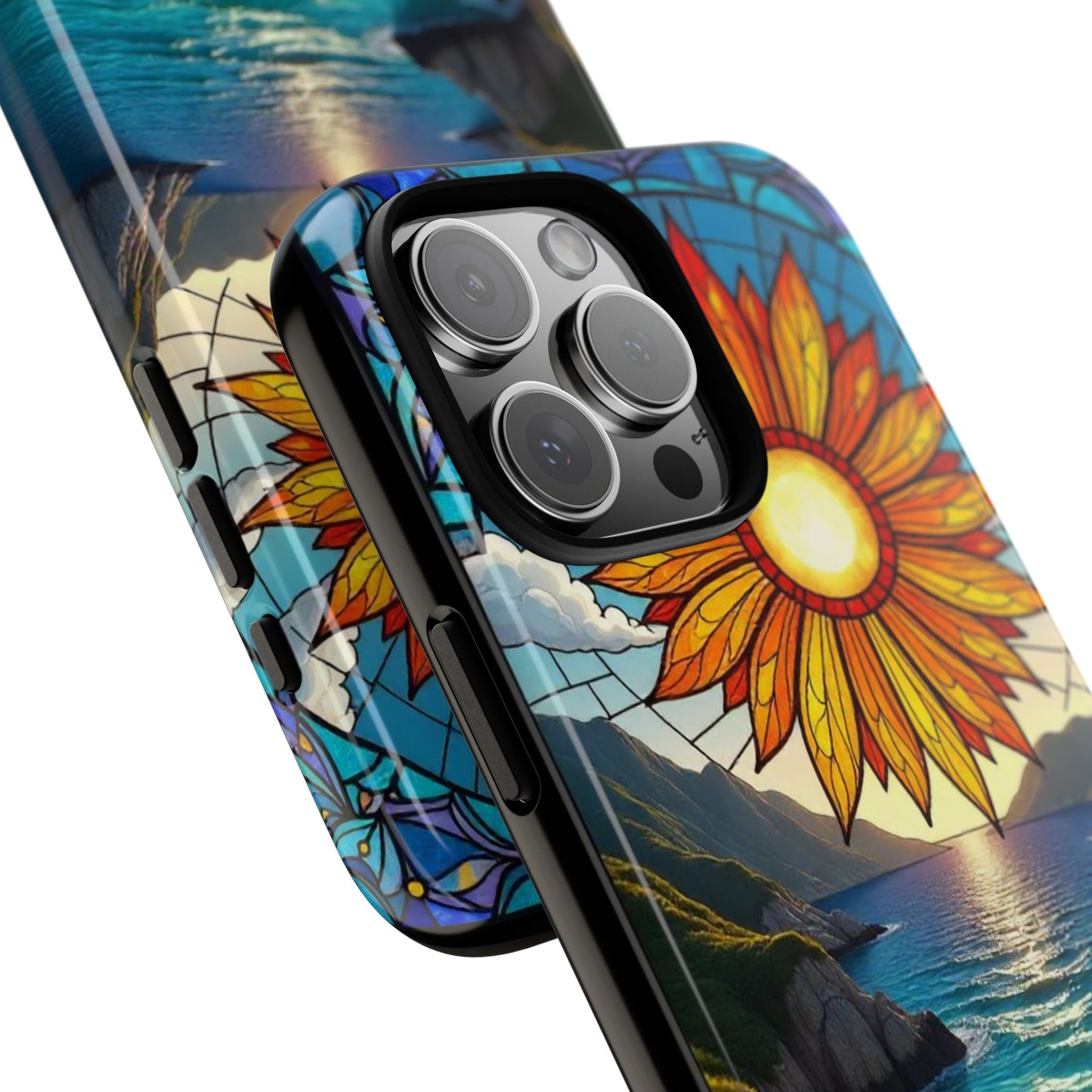 Colorful Floral Phone Case with Stained Glass Design, Nature Lover Gift, Sturdy Phone Cover, Unique Tech Accessory, Bright Spring Vibe