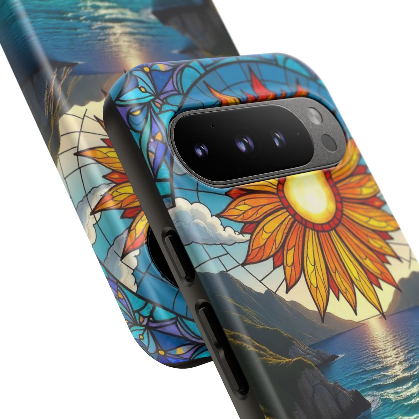 Colorful Floral Phone Case with Stained Glass Design, Nature Lover Gift, Sturdy Phone Cover, Unique Tech Accessory, Bright Spring Vibe