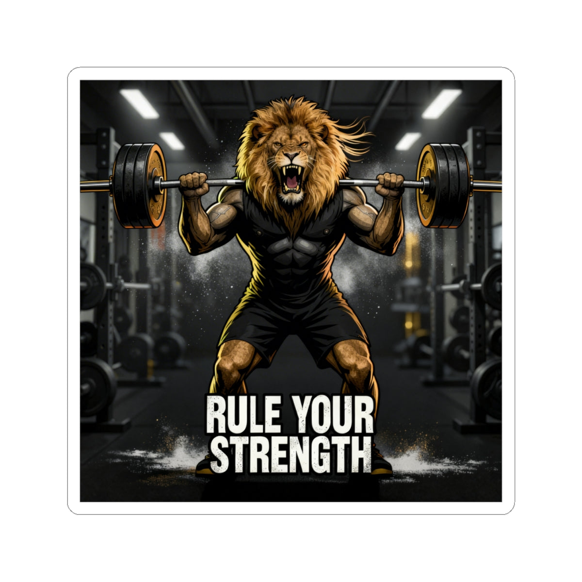 Rule Your Strength Lion Weightlifting Sticker — Gym Motivational Kiss-Cut Sticker
