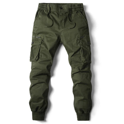 New Cotton Men’s Cargo Pants in Khaki, Black, Army, and Light Gray. Casual Tactical Joggers with Multi-Pockets for Fashion and Work Wear.