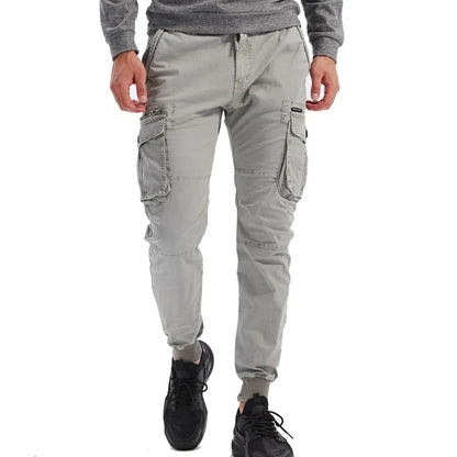 New Cotton Men’s Cargo Pants in Khaki, Black, Army, and Light Gray. Casual Tactical Joggers with Multi-Pockets for Fashion and Work Wear.
